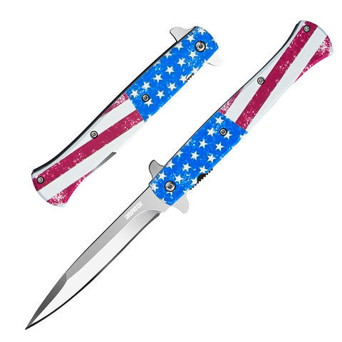 9"" USA Flag Plastic Handle 3CR13 Steel Spring Assisted Folding Knife With Belt Clip
