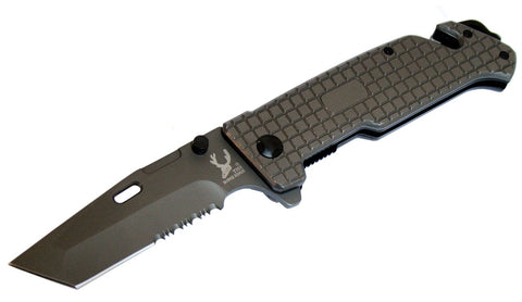 8.5" The Bone Edge Serrated Grey Folding Knife with Belt Clip